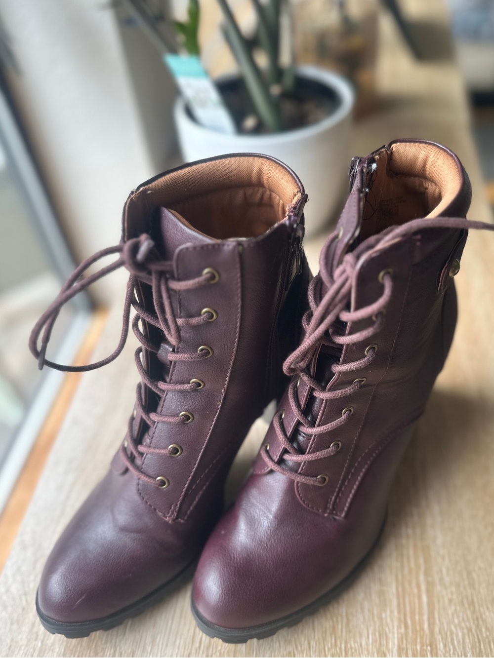 Style & Co. Lace-Up Ankle Boots in Burgundy